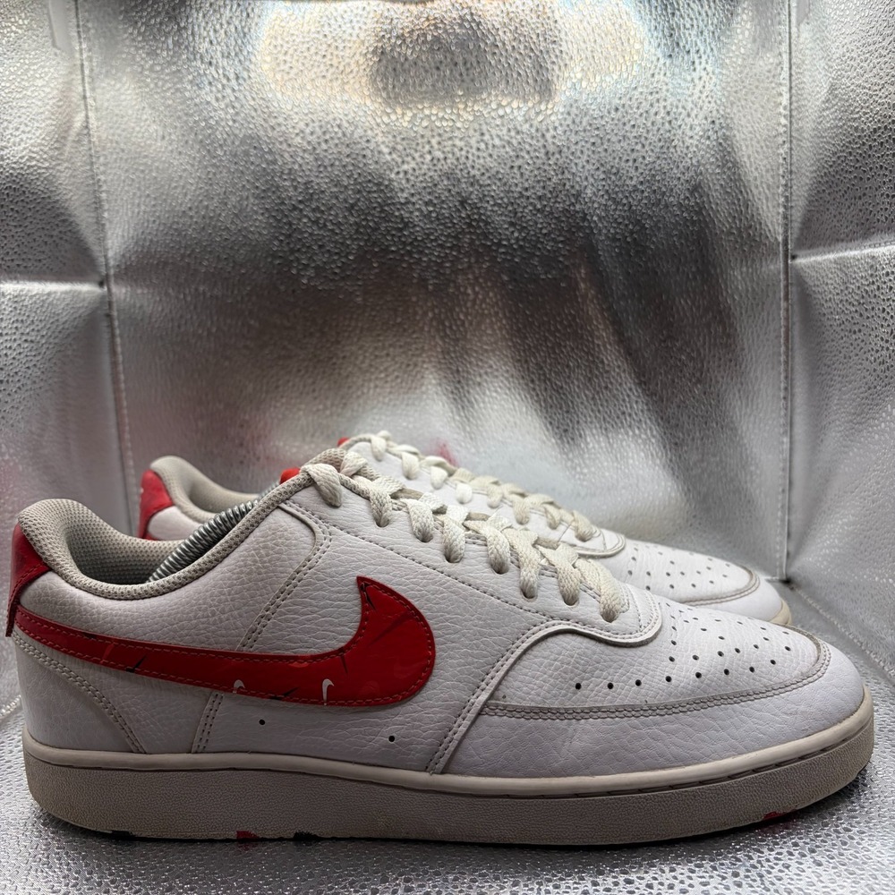 Size 10.5 Nike Court Vision Low Swoosh Print White Mens Sneakers DM7588-100